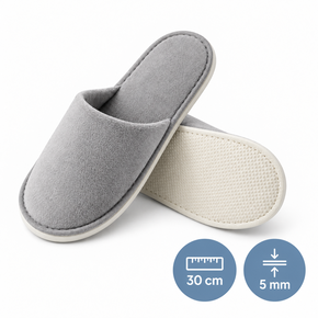 Hotel slippers velour 5mm, 30cm, grey, closed