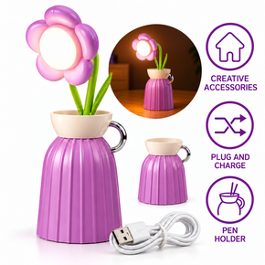 Rechargeable LED desk lamp ‘Flower’ with pen holder