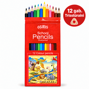 Krāsainie zīmuļi uzasināti 12 krāsas, trīstūraini