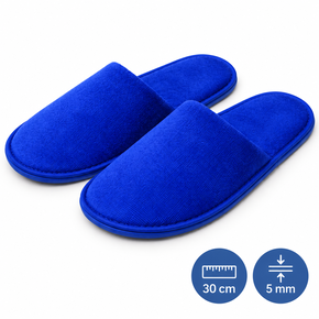 Hotel slippers velour 5mm, 30cm, blue, closed