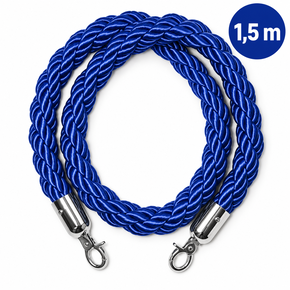 Barrier rope braided blue 1.5 m, golden or silver hook