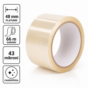Genomskinlig förpackningstejp, tejp 48 mm x 66 m, 43 mikron