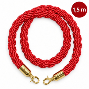 Barrier rope braided red 1.5 m, golden or silver hook