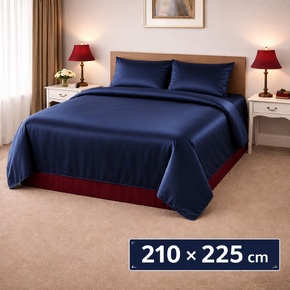 Tummansininen peite 210 x 225 cm, kahden hengen, Executive-satiini